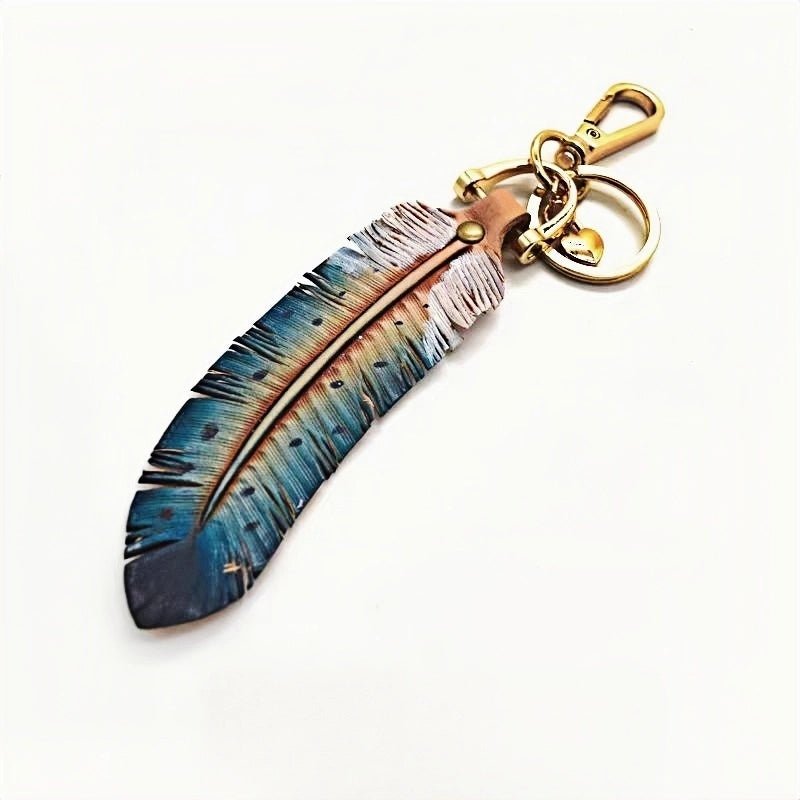 Original Nordic Feather Genuine Leather Charm – Handcrafted Full - Grain Cowhide Bag Accessory or Key Charm, Ethereal and Elegant, Perfect Gift for Nature Lovers - shewearing