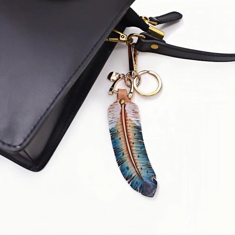 Original Nordic Feather Genuine Leather Charm – Handcrafted Full - Grain Cowhide Bag Accessory or Key Charm, Ethereal and Elegant, Perfect Gift for Nature Lovers - shewearing