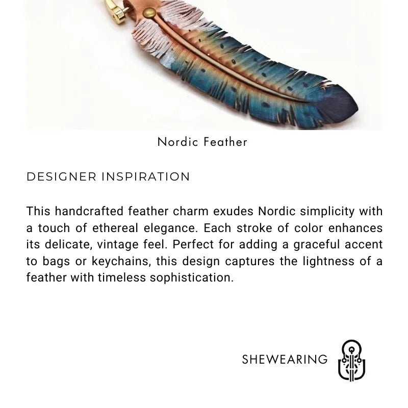 Original Nordic Feather Genuine Leather Charm – Handcrafted Full - Grain Cowhide Bag Accessory or Key Charm, Ethereal and Elegant, Perfect Gift for Nature Lovers - shewearing