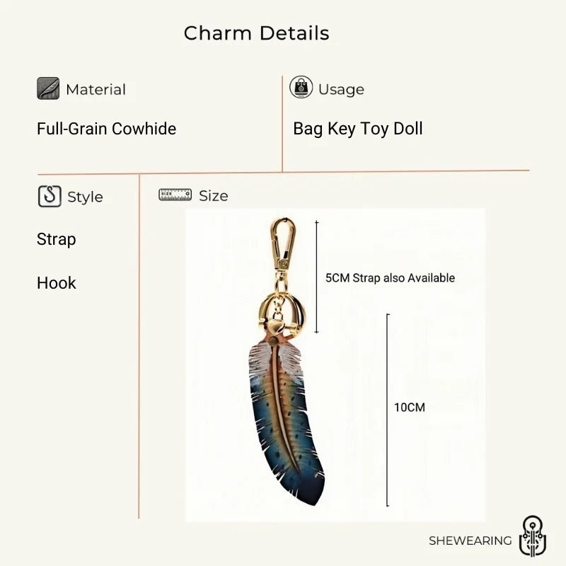 Original Nordic Feather Genuine Leather Charm – Handcrafted Full - Grain Cowhide Bag Accessory or Key Charm, Ethereal and Elegant, Perfect Gift for Nature Lovers - shewearing