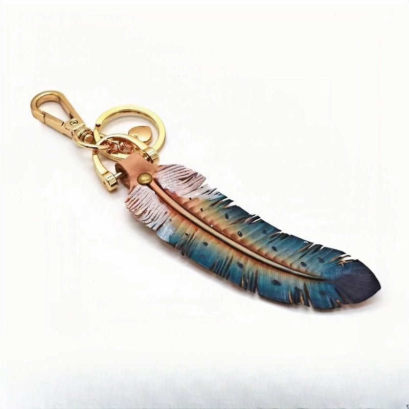 Original Nordic Feather Genuine Leather Charm – Handcrafted Full - Grain Cowhide Bag Accessory or Key Charm, Ethereal and Elegant, Perfect Gift for Nature Lovers - shewearing