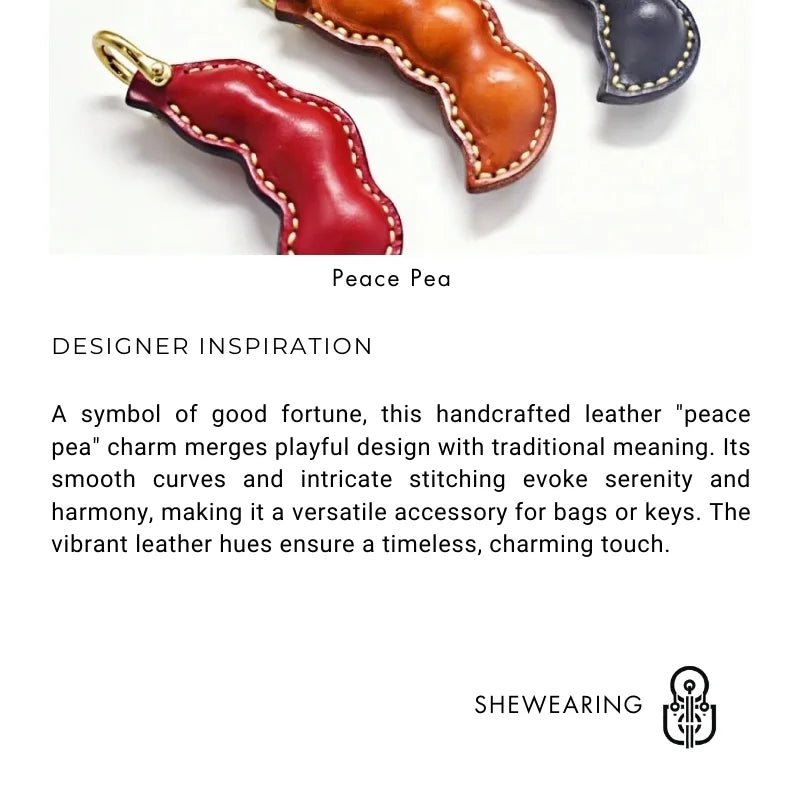 Peaceful Leather Pea Charm – Handcrafted Full - Grain Cowhide Bag Ornament, Dual - Sided Keychain, Car Accessory, Unique Gift for Any Occasion - shewearing