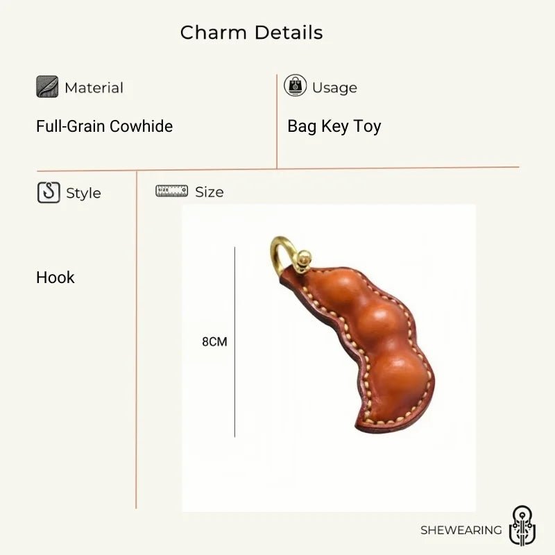 Peaceful Leather Pea Charm – Handcrafted Full - Grain Cowhide Bag Ornament, Dual - Sided Keychain, Car Accessory, Unique Gift for Any Occasion - shewearing