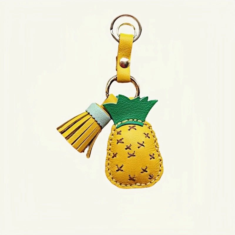 Pineapple Tassel Bag Charm – Handcrafted Full - Grain Lambskin Keychain, Tropical Style, Cute and Colorful Gift for Women and Friends - shewearing