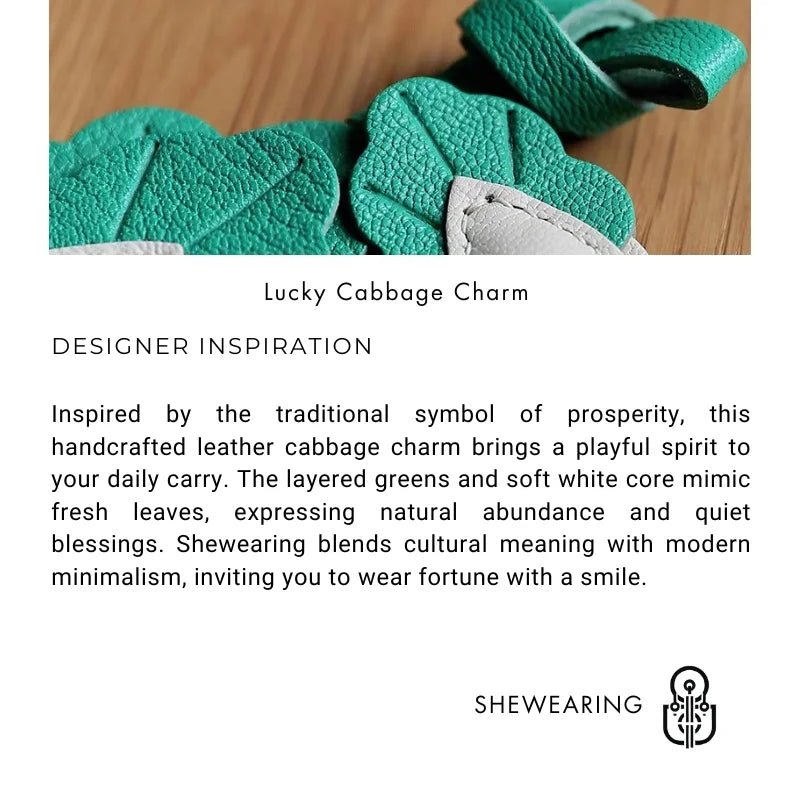 Playful Prosperity Cabbage Bag Charm – Handmade Full - Grain Goatskin Accessory | Lucky Pendant | Minimalist Fortune Gift - shewearing