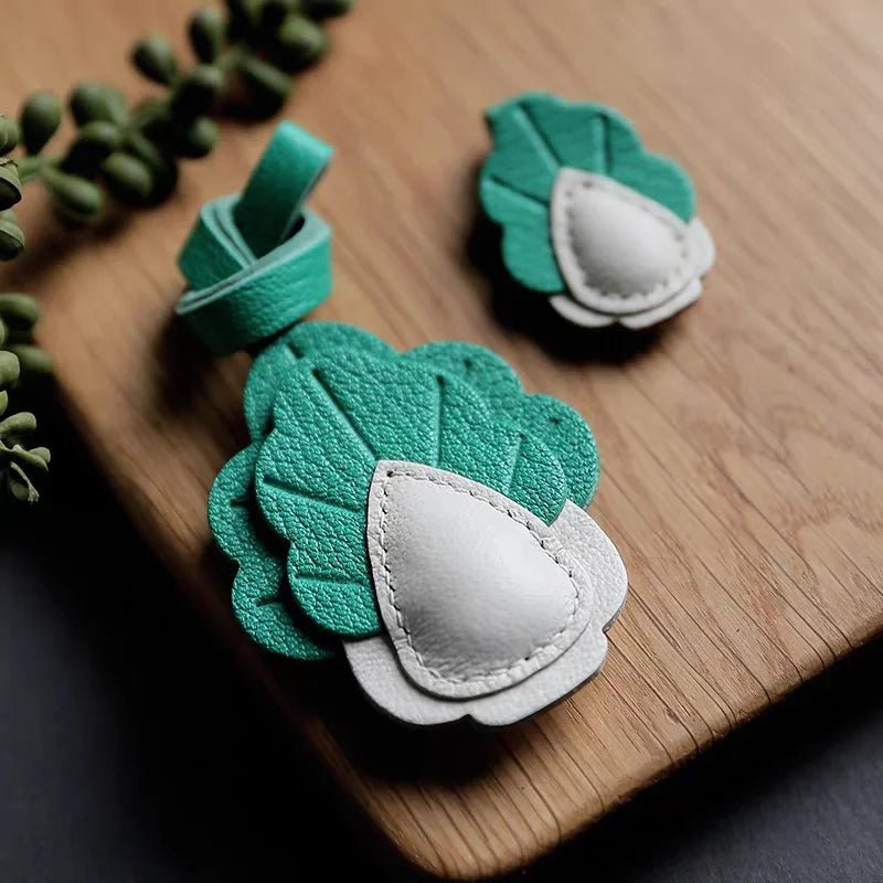 Playful Prosperity Cabbage Bag Charm – Handmade Full - Grain Goatskin Accessory | Lucky Pendant | Minimalist Fortune Gift - shewearing