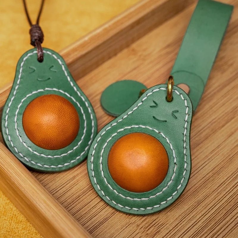 Smiling Avocado Leather Bag Charm – Handmade Italian Vegetable - Tanned Keychain | Whimsical Green Fruit Pendant | Cute Handbag Accessory for Women - shewearing