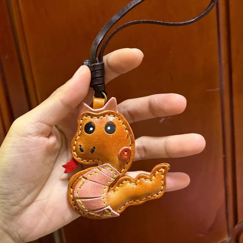 Snake Year Leather Bag Charm – Handmade Vegetable - Tanned Leather Accessory, Zodiac - Inspired Gift - shewearing