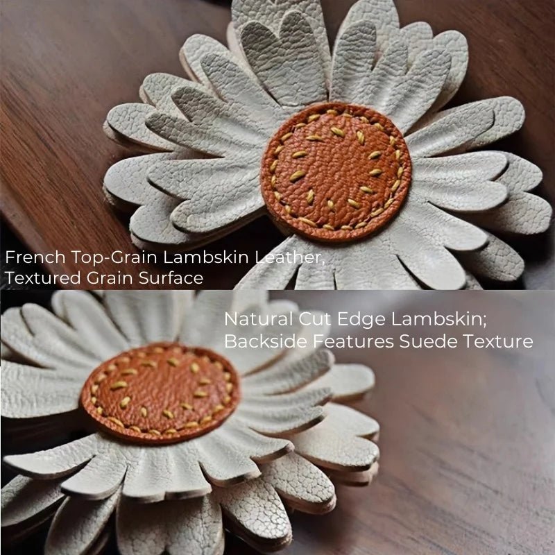 Sunny Daisy Leather Bag Charm – Handmade Top - Grain Lambskin Keychain | Sun - Inspired Flower Pendant | Luxury Handcrafted Accessory for Women - shewearing