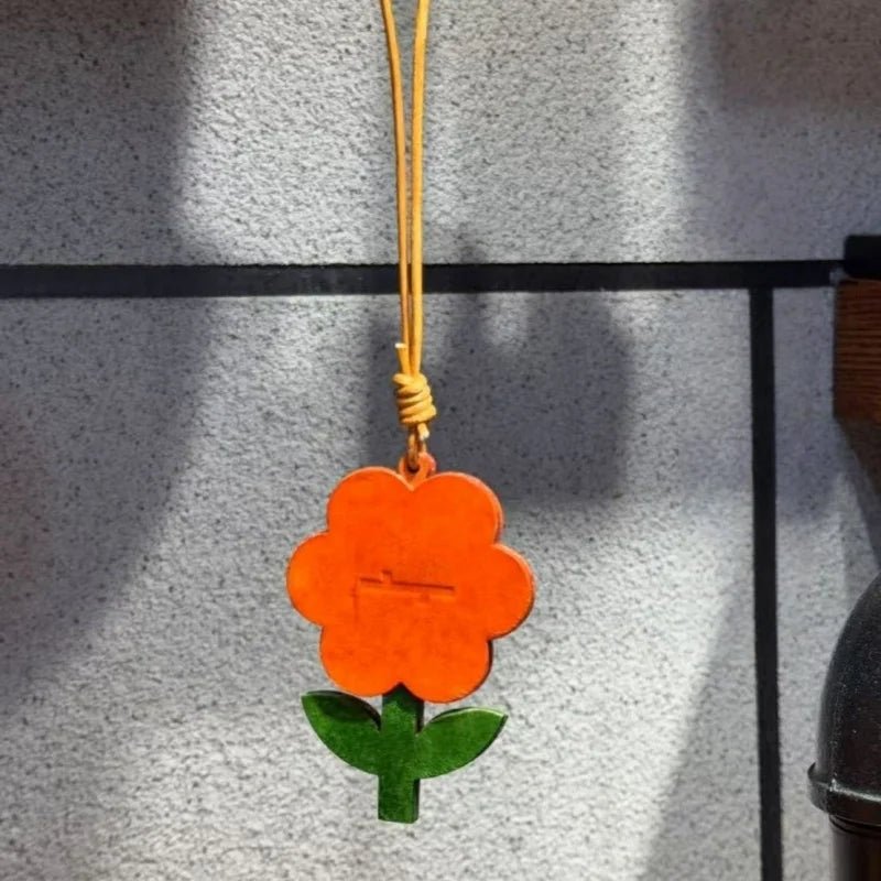 Sunshine Bloom Leather Flower Bag Charm – Artistic Handcrafted Sunflower Pendant | Unique Small - Batch Design | Chic Gift & Car Accessory - shewearing