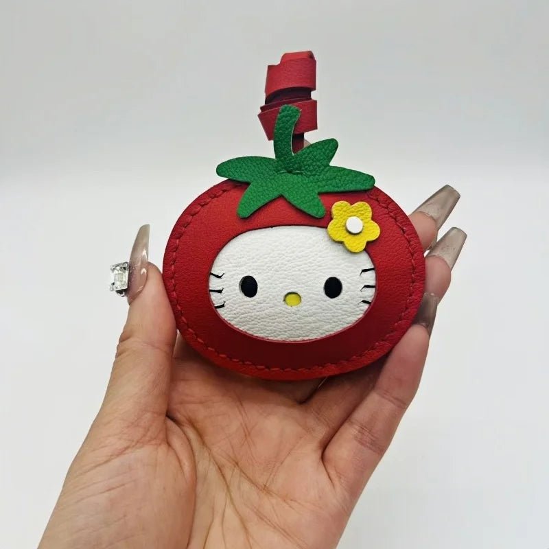 Tomato Cat Leather Bag Charm – Handmade Lambskin Animal Keychain | Cute Cartoon Pendant | Sweet Gift for Bags & Keys - shewearing