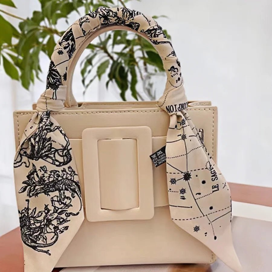 Twilly Scarf Noir & Ivory Vintage 100% Silk Bag Handle Ribbon, Wrist & Hair Scarf, 5×97cm Silk Twilly Scarf - shewearing