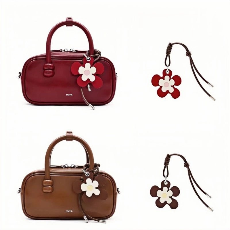 Vibrant Blossom Bag Charm – Handcrafted Leather Floral Accessory, 8cm Large Flower Pendant, Vegetable - Tanned Cowhide with Adjustable Strap, Cheerful Gift for Her - shewearing