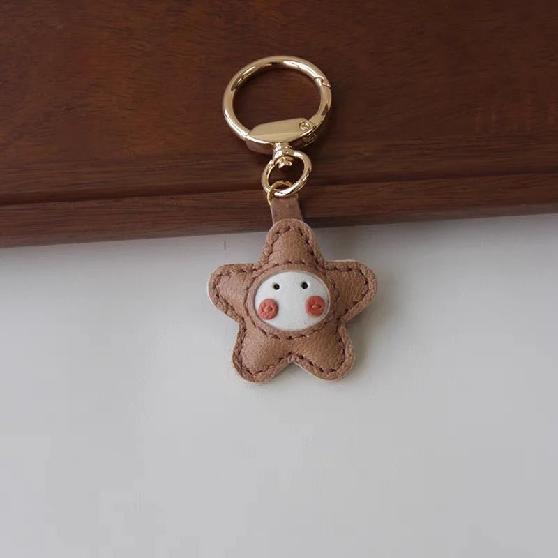 Whimsical Angel Star Leather Charm – Handmade French Goatskin Keychain | Lucky Pendant for Bags | Cute Guardian Gift - shewearing