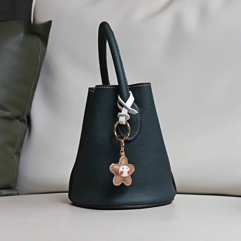 Whimsical Angel Star Leather Charm – Handmade French Goatskin Keychain | Lucky Pendant for Bags | Cute Guardian Gift - shewearing