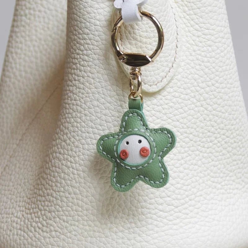 Whimsical Angel Star Leather Charm – Handmade French Goatskin Keychain | Lucky Pendant for Bags | Cute Guardian Gift - shewearing