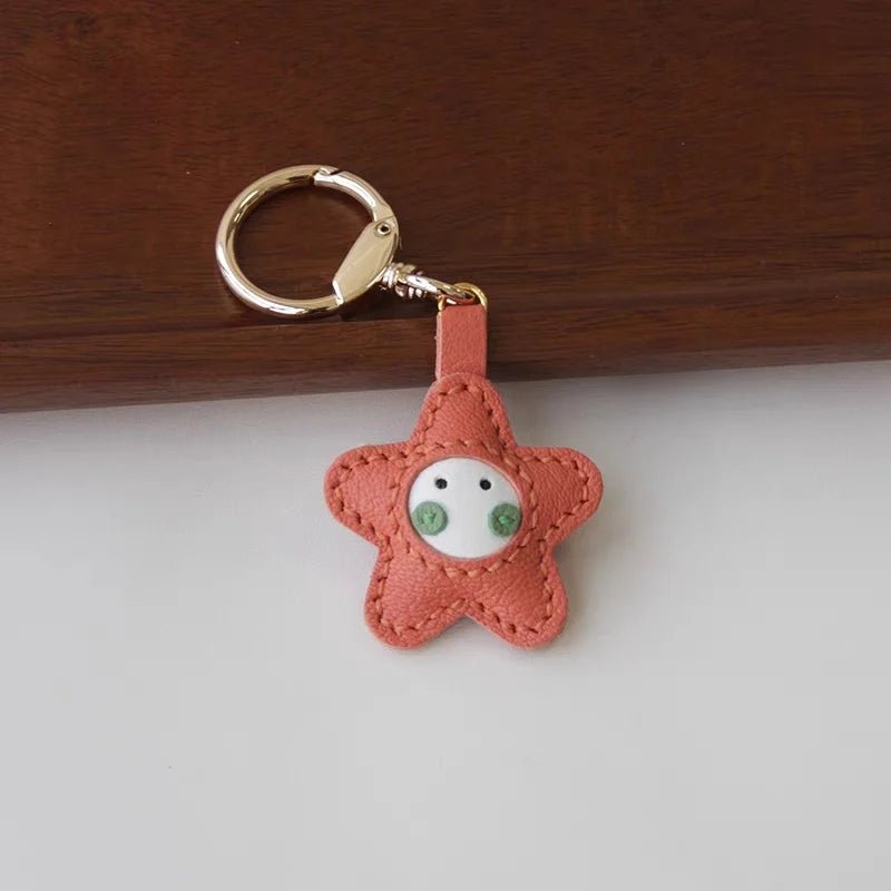 Whimsical Angel Star Leather Charm – Handmade French Goatskin Keychain | Lucky Pendant for Bags | Cute Guardian Gift - shewearing