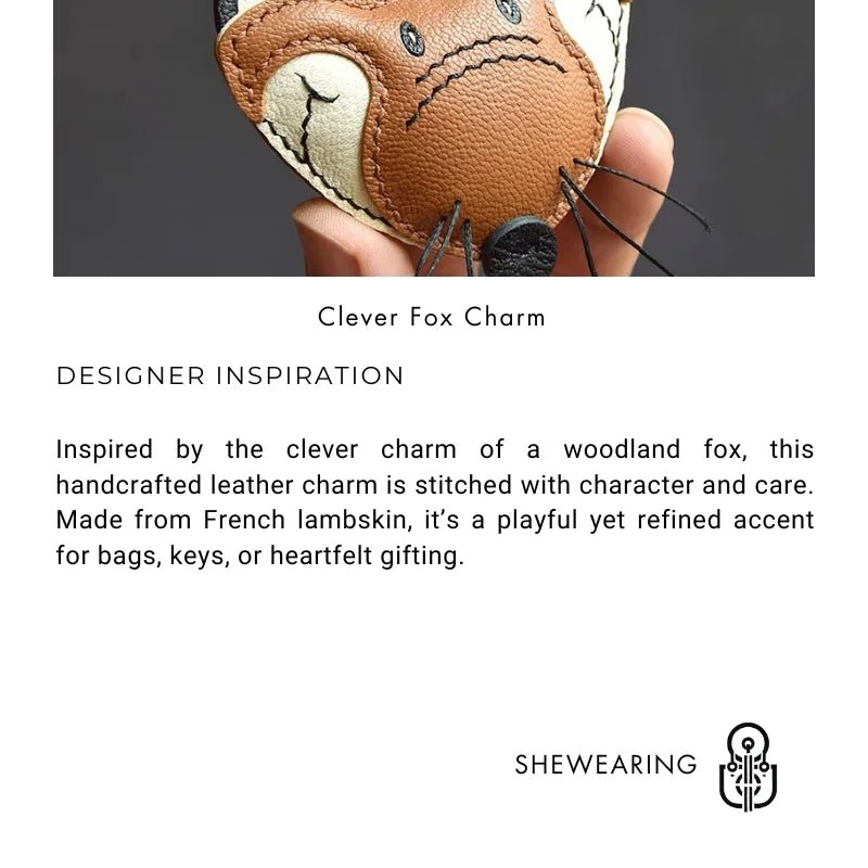 Woodland Fox Leather Bag Charm – Handmade French Lambskin Keychain | Whimsical Animal Pendant | Cute Gift for Bag & Car - shewearing