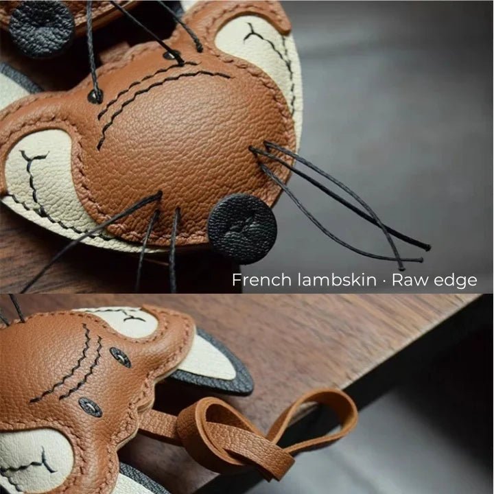 Woodland Fox Leather Bag Charm – Handmade French Lambskin Keychain | Whimsical Animal Pendant | Cute Gift for Bag & Car - shewearing