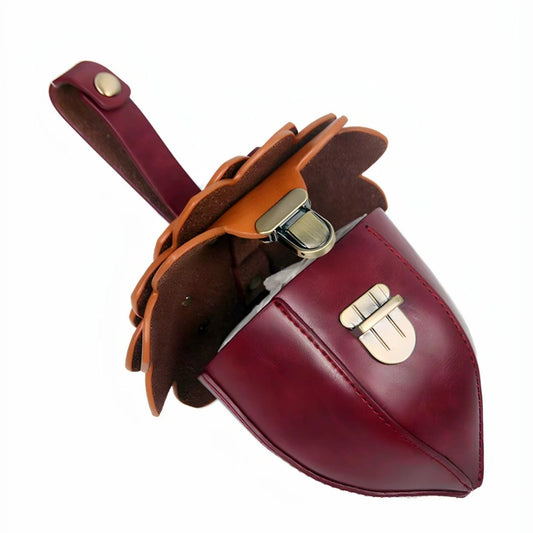 Vintage Leather Acorn Charm – Handmade Creative Mini Bag | Unique Organizer for Lipstick, Coins & Accessories | Retro Crossbody & Handbag Pendant