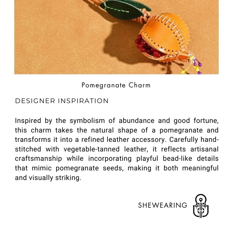 Hand-stitched Leather Pomegranate Charm – Premium Vegetable-tanned Leather Bag Pendant | Creative Accessory for Bags & Keychains