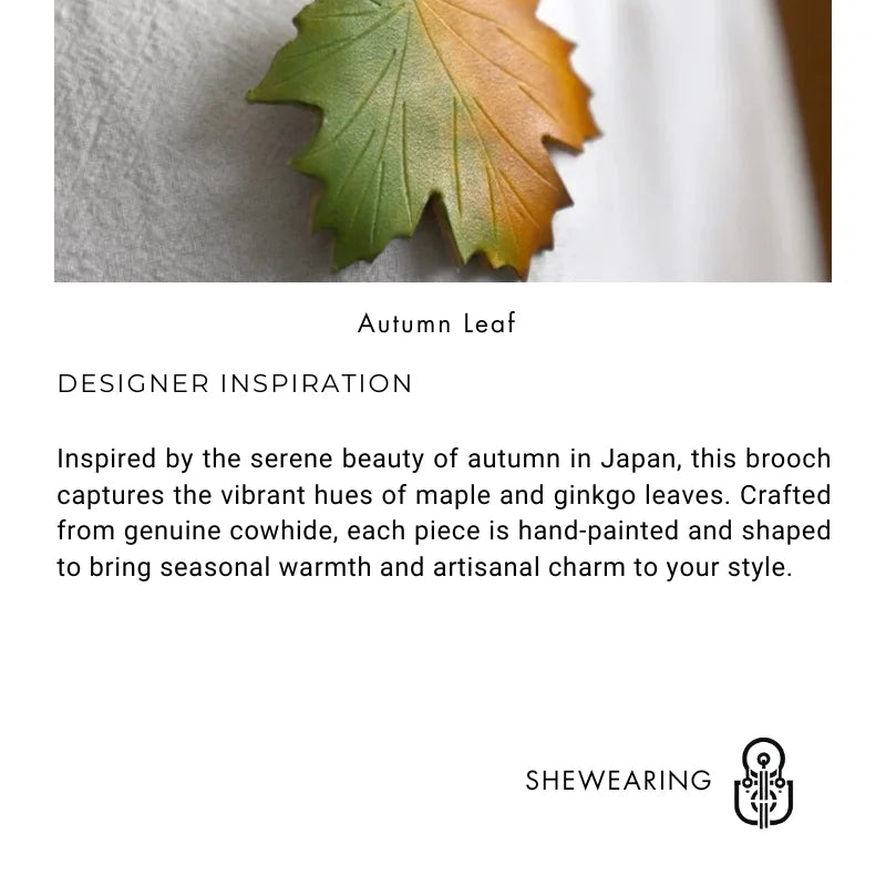 Maple & Ginkgo Leather Brooch – Handmade Japanese-Style Autumn Leaf Pin | Artistic Cowhide Lapel Badge | Unique Seasonal Gift for Nature Lovers