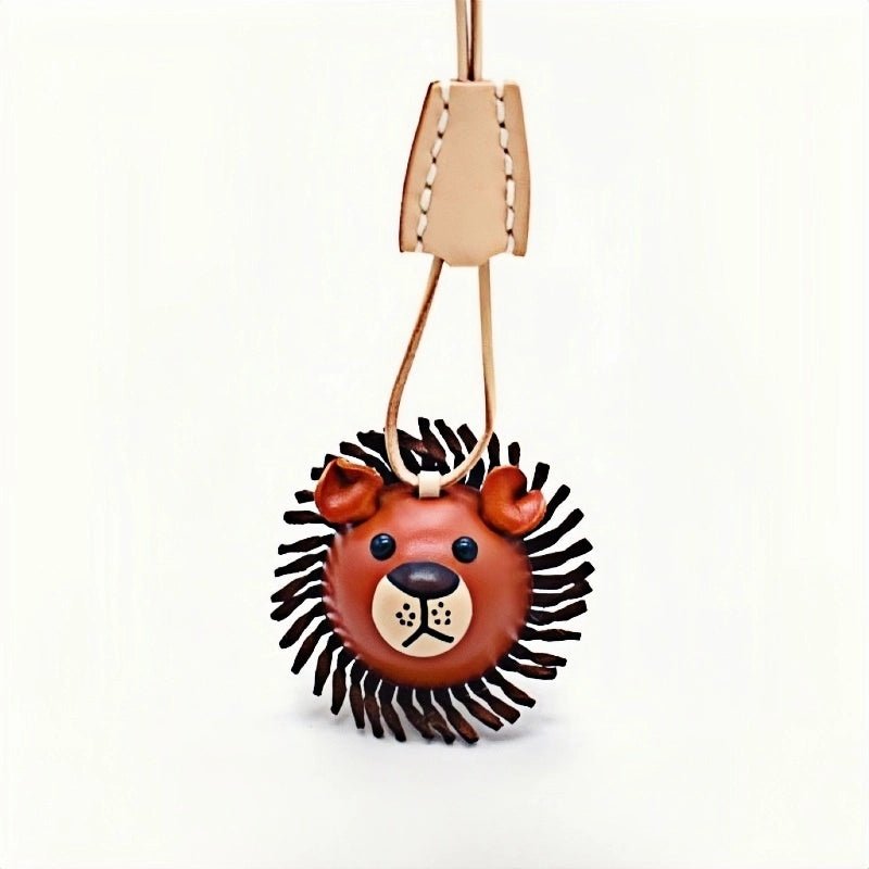 3D Leather Lion Bag Charm – Full - Grain Cowhide Keychain, Whimsical Graduation Gift, Handcrafted Animal Accessories - shewearing