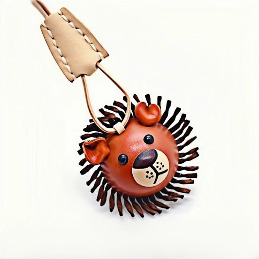 3D Leather Lion Bag Charm – Full - Grain Cowhide Keychain, Whimsical Graduation Gift, Handcrafted Animal Accessories - shewearing