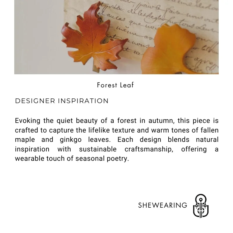 Maple & Ginkgo Leaf Leather Brooch & Hair Clip – Handmade Realistic Autumn Foliage Accessory | Eco-Friendly Forest-Inspired Design | Versatile Pin & Clip