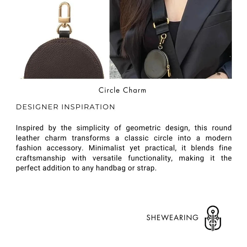 Genuine Leather Round Mini Bag Charm – Luxury Circle Coin Purse & Lipstick Holder | Elegant Accessory for Handbags & Crossbody Straps