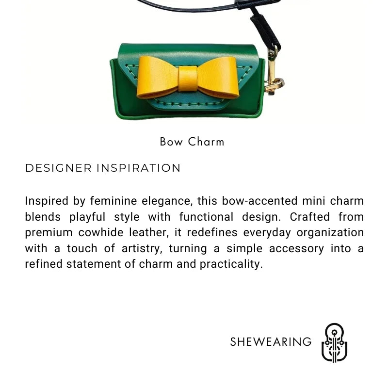 Handmade Leather Bow Lipstick Charm – Mini Bag Pendant with Keychain | Portable Cowhide Organizer for Lipstick, Coins & Accessories