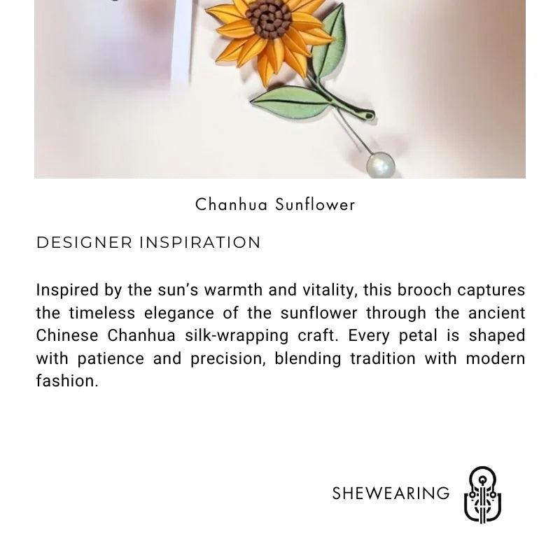 Traditional Chanhua Sunflower Brooch – Handmade Silk-Wrapped Floral Lapel Pin | Elegant Fashion Accessory & Gift for Women