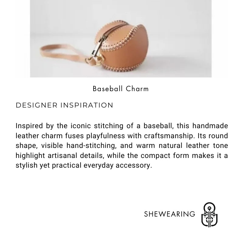 Vintage Baseball-Inspired Leather Coin & Lipstick Case – Handmade Mini Bag Charm | Creative Retro Design with Zipper Closure | Unique Gift & Accessory