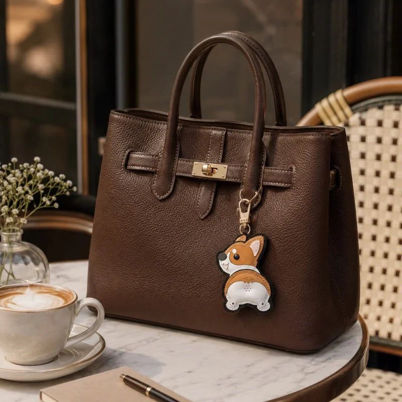 Corgi Pet Leather Bag Charm Hand-Stitched Leather Accessory Creative Keychain Pendant Cute Gift for Women