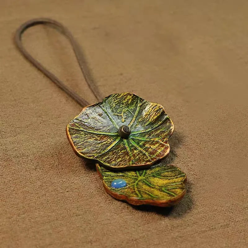 Monet-Inspired Lotus Leather Bag Charm – Handmade Full-Grain Cowhide Pendant | Adjustable Artistic Accessory | Tranquil Vintage Gift for Her