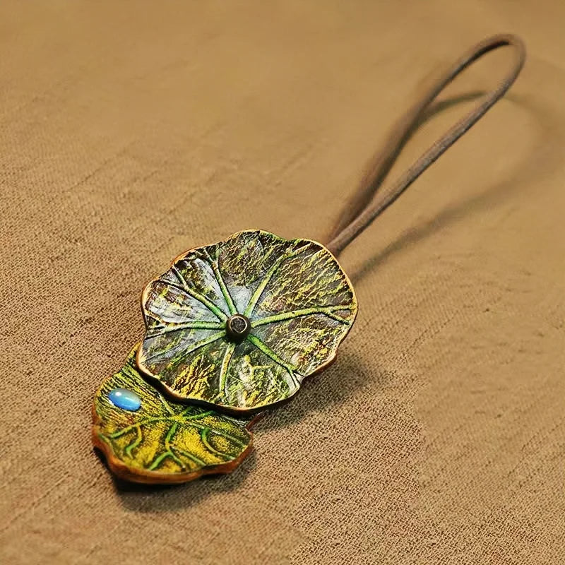 Monet-Inspired Lotus Leather Bag Charm – Handmade Full-Grain Cowhide Pendant | Adjustable Artistic Accessory | Tranquil Vintage Gift for Her