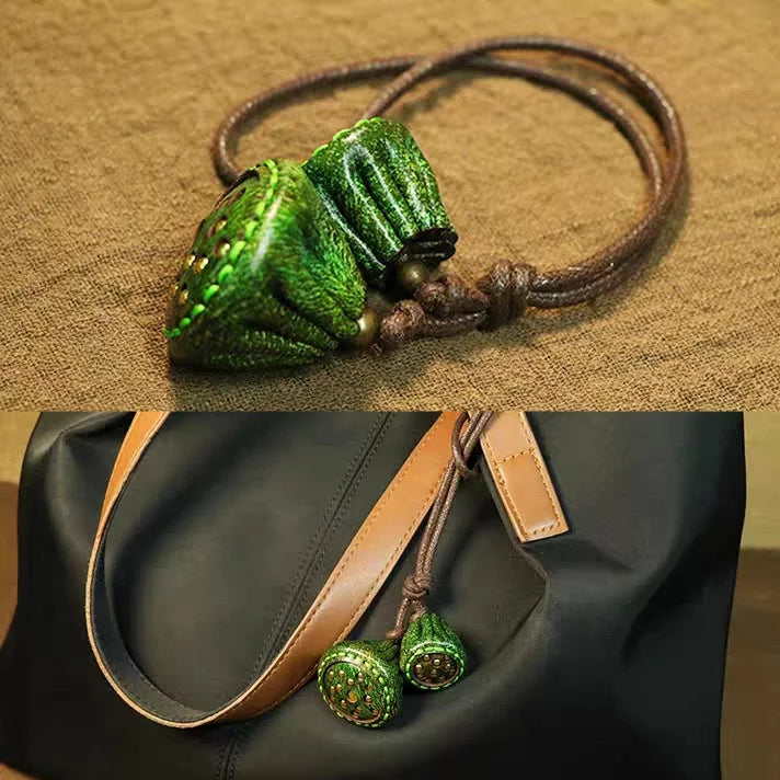 Monet-Inspired Lotus Leather Bag Charm – Handmade Full-Grain Cowhide Pendant | Adjustable Artistic Accessory | Tranquil Vintage Gift for Her