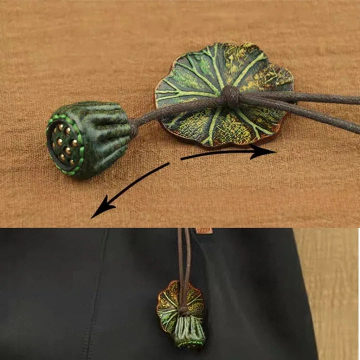 Monet-Inspired Lotus Leather Bag Charm – Handmade Full-Grain Cowhide Pendant | Adjustable Artistic Accessory | Tranquil Vintage Gift for Her