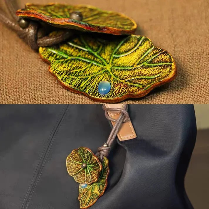 Monet-Inspired Lotus Leather Bag Charm – Handmade Full-Grain Cowhide Pendant | Adjustable Artistic Accessory | Tranquil Vintage Gift for Her