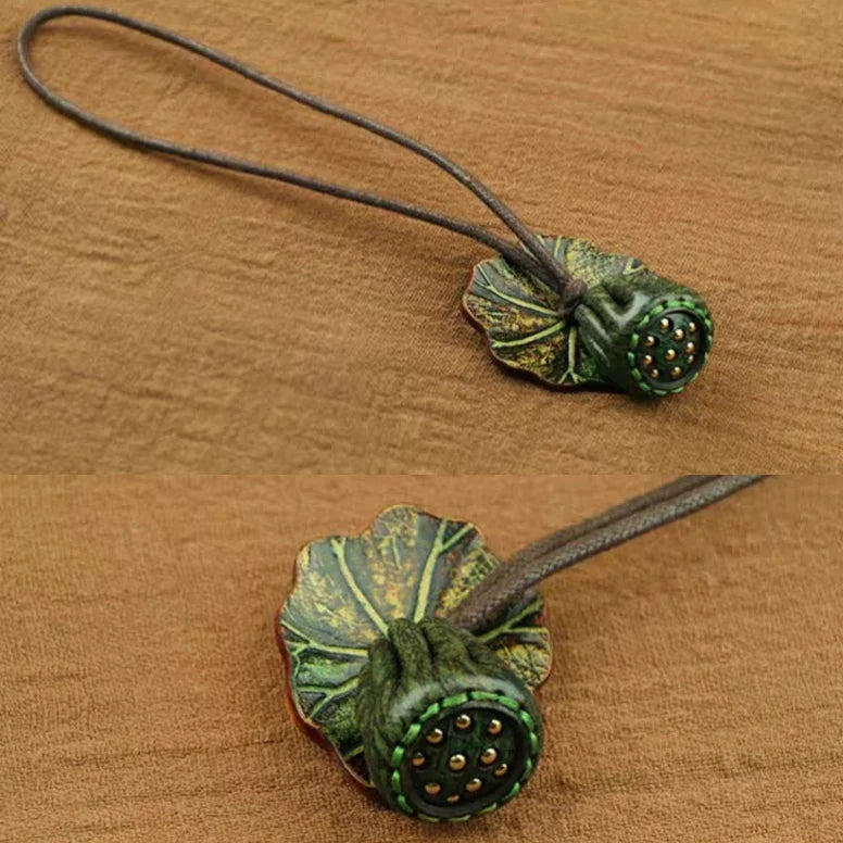 Monet-Inspired Lotus Leather Bag Charm – Handmade Full-Grain Cowhide Pendant | Adjustable Artistic Accessory | Tranquil Vintage Gift for Her