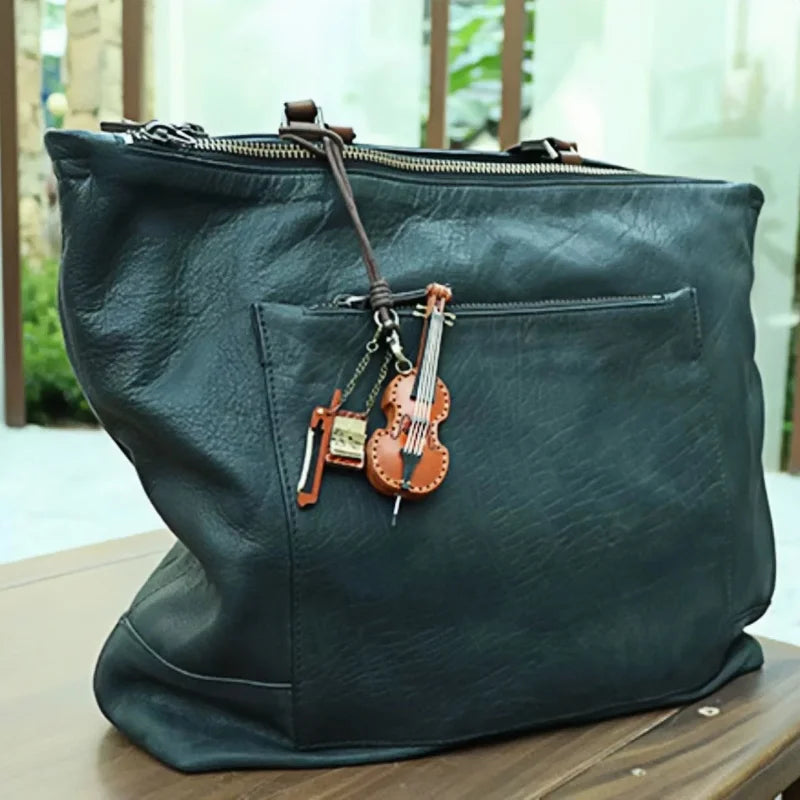 Artisan Leather Mini String Instrument Bag Charm – Handmade Full-Grain Violin, Cello & Double Bass Pendant | Vintage Musical Keychain | Artistic Gift for Women & Music Lovers