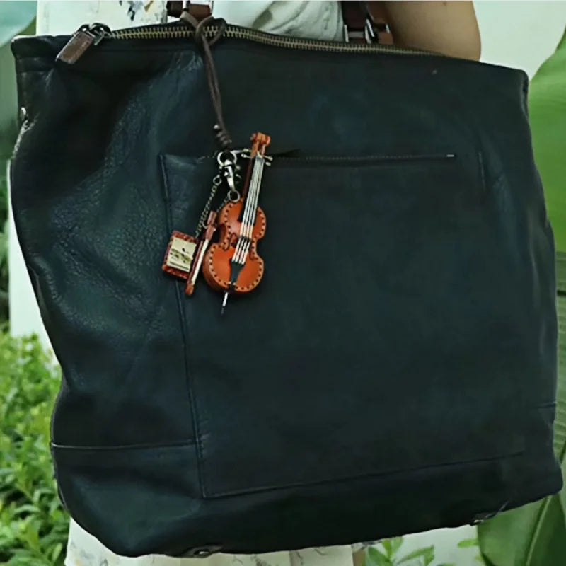 Artisan Leather Mini String Instrument Bag Charm – Handmade Full-Grain Violin, Cello & Double Bass Pendant | Vintage Musical Keychain | Artistic Gift for Women & Music Lovers