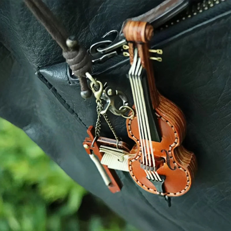 Artisan Leather Mini String Instrument Bag Charm – Handmade Full-Grain Violin, Cello & Double Bass Pendant | Vintage Musical Keychain | Artistic Gift for Women & Music Lovers