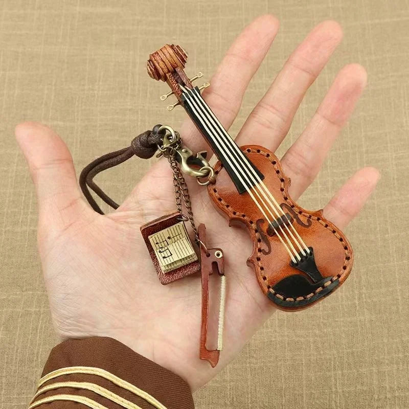 Artisan Leather Mini String Instrument Bag Charm – Handmade Full-Grain Violin, Cello & Double Bass Pendant | Vintage Musical Keychain | Artistic Gift for Women & Music Lovers