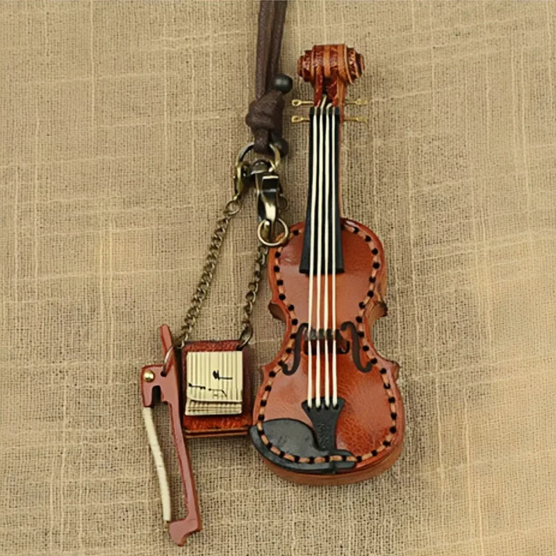 Artisan Leather Mini String Instrument Bag Charm – Handmade Full-Grain Violin, Cello & Double Bass Pendant | Vintage Musical Keychain | Artistic Gift for Women & Music Lovers