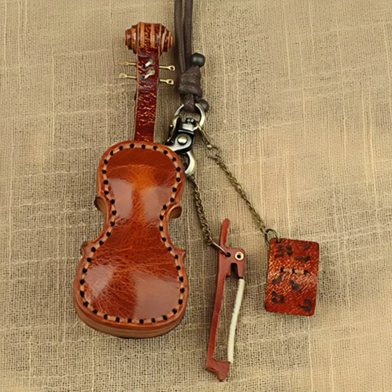 Artisan Leather Mini String Instrument Bag Charm – Handmade Full-Grain Violin, Cello & Double Bass Pendant | Vintage Musical Keychain | Artistic Gift for Women & Music Lovers
