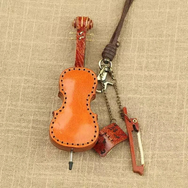 Artisan Leather Mini String Instrument Bag Charm – Handmade Full-Grain Violin, Cello & Double Bass Pendant | Vintage Musical Keychain | Artistic Gift for Women & Music Lovers
