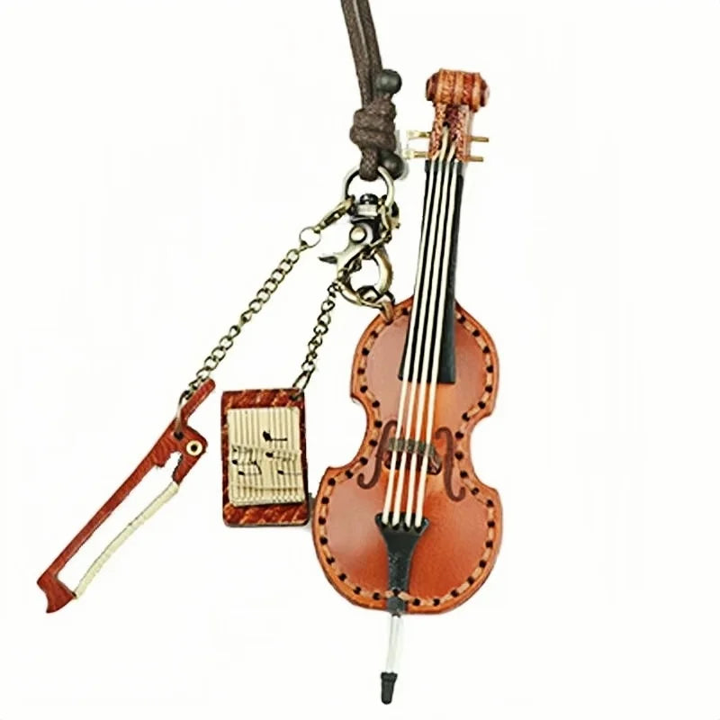 Artisan Leather Mini String Instrument Bag Charm – Handmade Full-Grain Violin, Cello & Double Bass Pendant | Vintage Musical Keychain | Artistic Gift for Women & Music Lovers