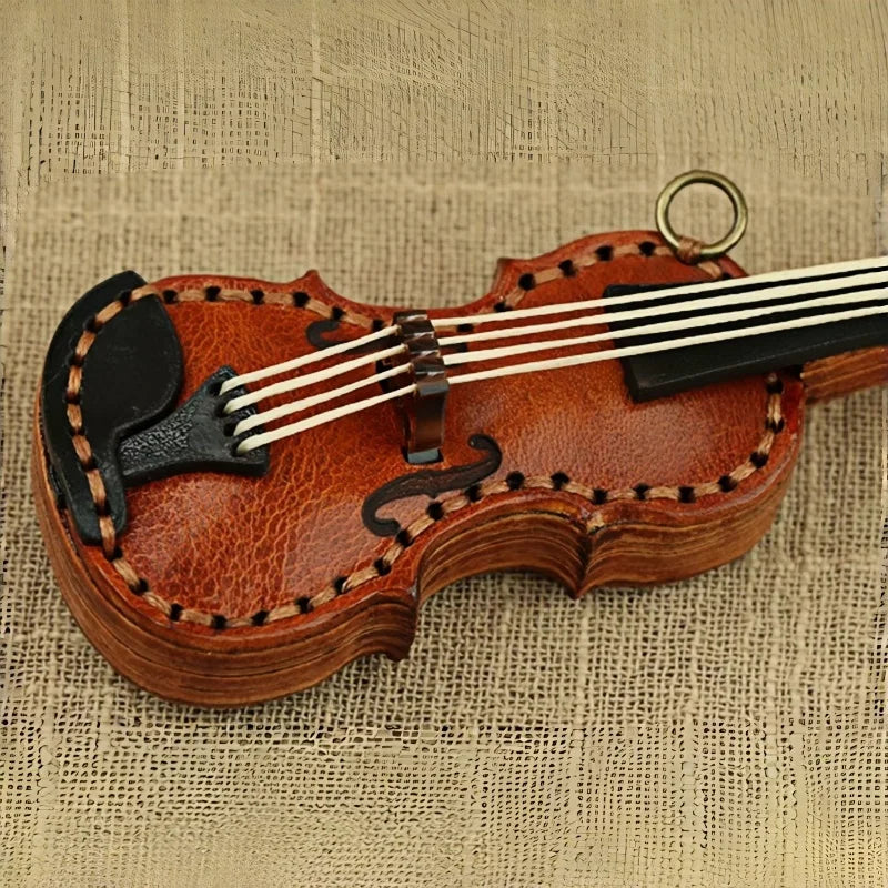 Artisan Leather Mini String Instrument Bag Charm – Handmade Full-Grain Violin, Cello & Double Bass Pendant | Vintage Musical Keychain | Artistic Gift for Women & Music Lovers