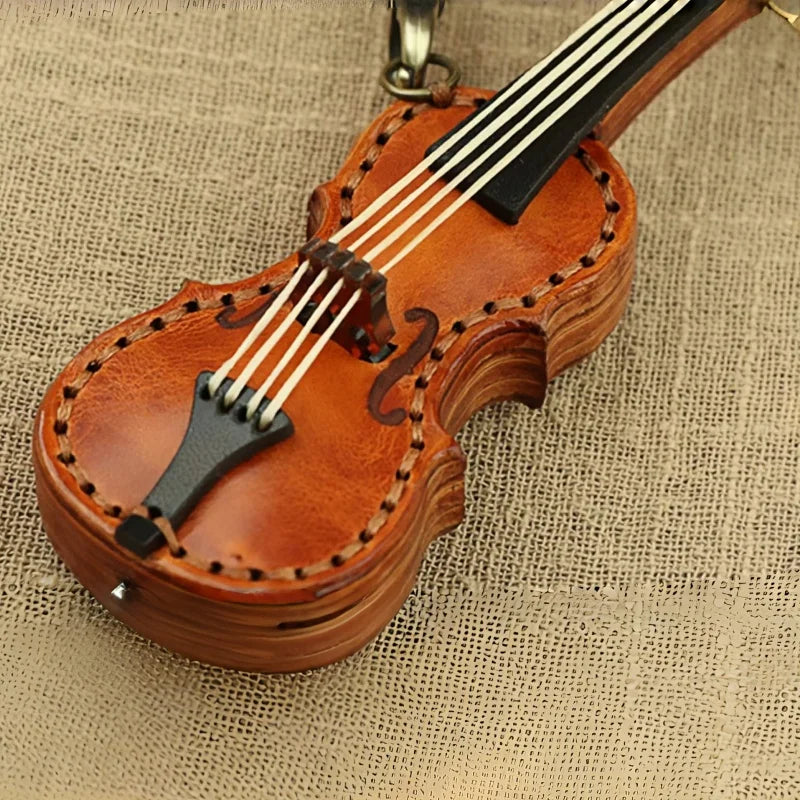 Artisan Leather Mini String Instrument Bag Charm – Handmade Full-Grain Violin, Cello & Double Bass Pendant | Vintage Musical Keychain | Artistic Gift for Women & Music Lovers